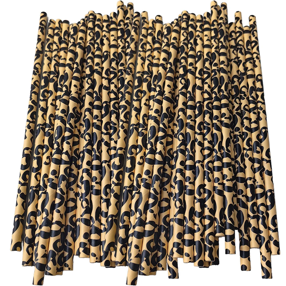 Трубочки бумажные с леопардовым принтом 25/50/100/200 шт.