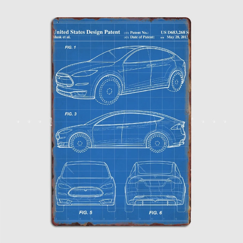 

Tesla Model S Patent - Tesla Art - Blueprint Metal Plaque Cinema Living Room Kitchen Decoration Plaques Tin Sign Posters