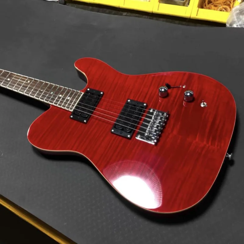 

High Quality TL Electric Guitar Flamed Maple Veneer Rosewood Fingerboard Trans. Red Gloss Finish