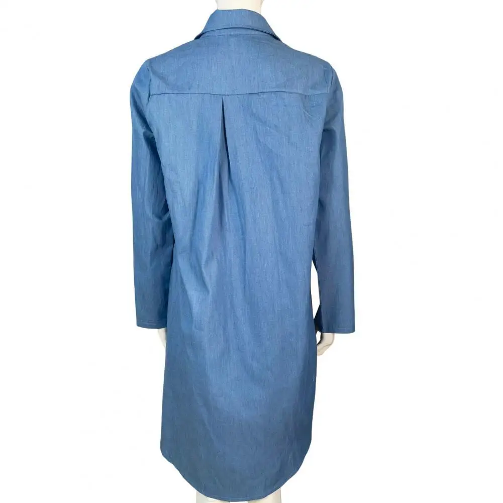 

Denim Dress Amazing Breathable Arc Hem Buttons Up Pure Color Casual Dress for Vacation Women Dress Midi Dress