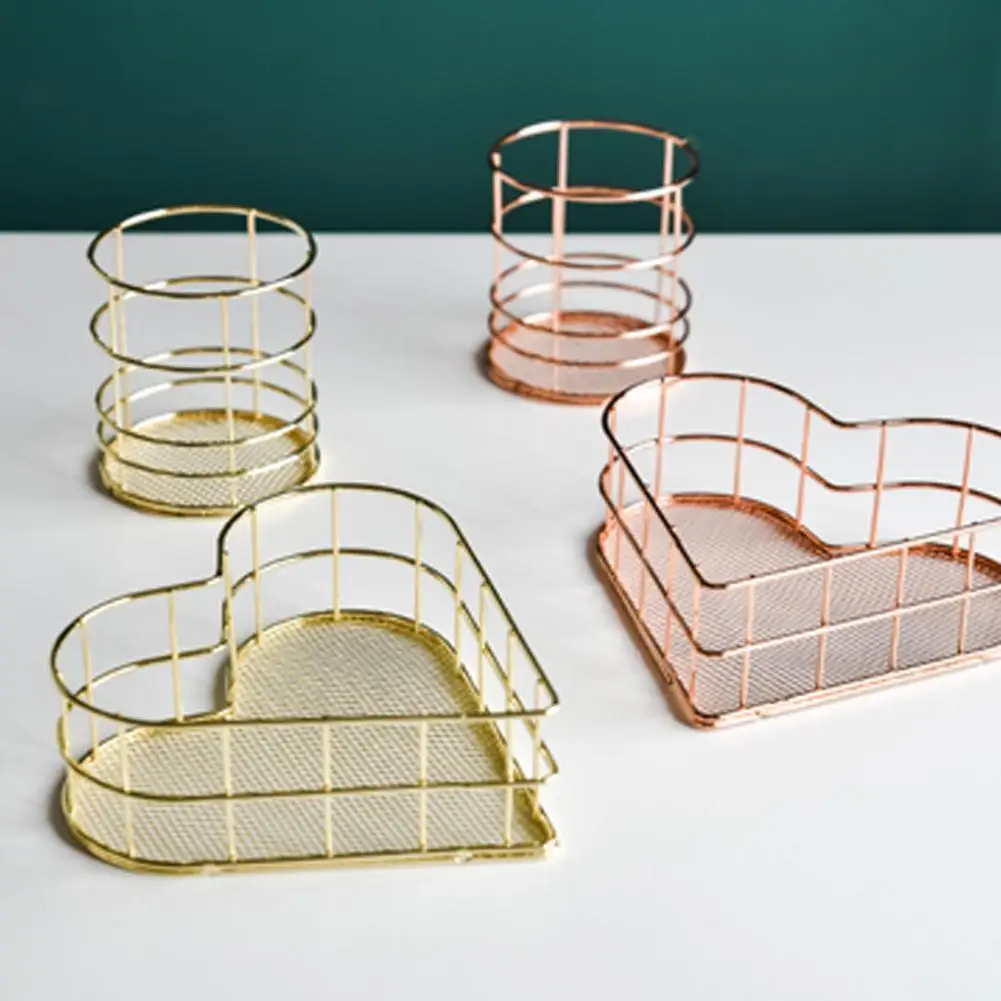 

Pen Holder Metal Storage Organizer Box Electroplated Metal Golden Sundries Box Pen Organizer Storage Basket Desktop Organizer