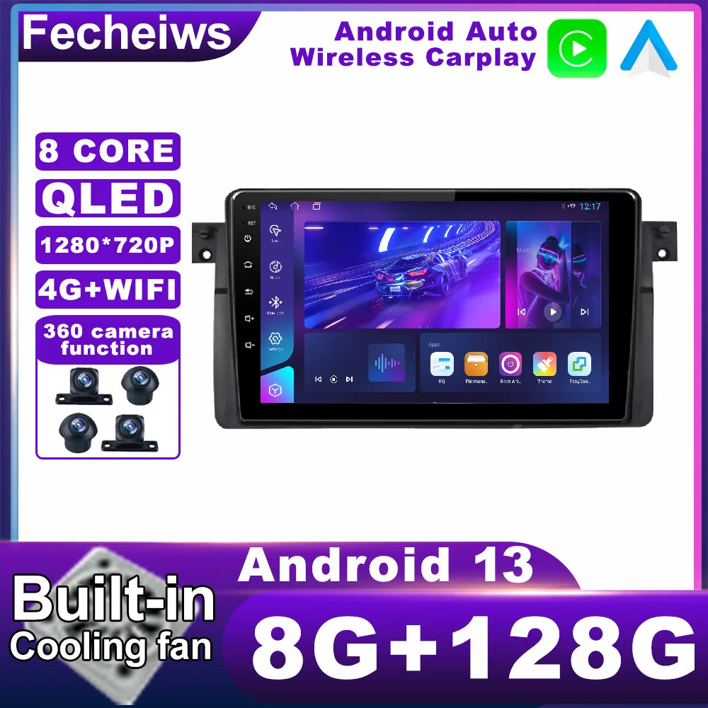 9 Inch Android 13 For BMW E46 M3 318 320 325 330 335 Car Radio WIFI Multimedia 4G LTE Wireless Carplay Auto AHD Stereo BT Video