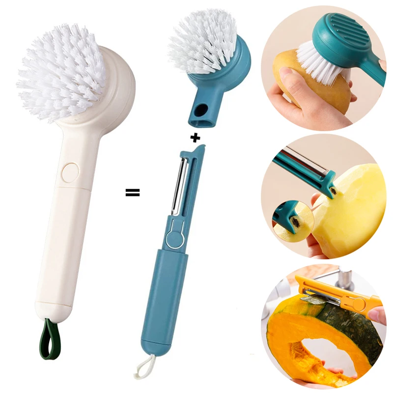 

3 in 1 Julienne Vegetable Peeler Fruit Carrot Potato Peeler Cleaning Brush ABS+TPR Cleaning Brush Multi-function Kitchen Gadgets