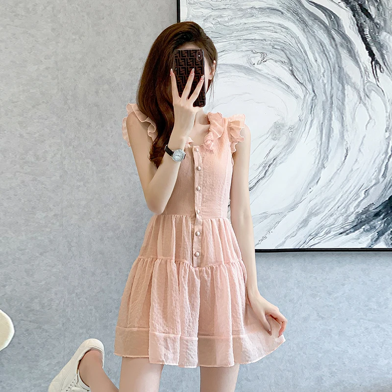 

COIGARSAM Elegant Dresses Women 2022 Sleeveless Pink Dress Dropshipping