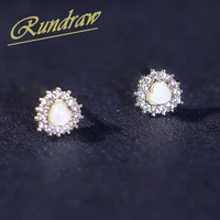 rundraw fashion shiny heart shaped zircon earring womens simple gold plated stud earrings party jewelry gift pendant