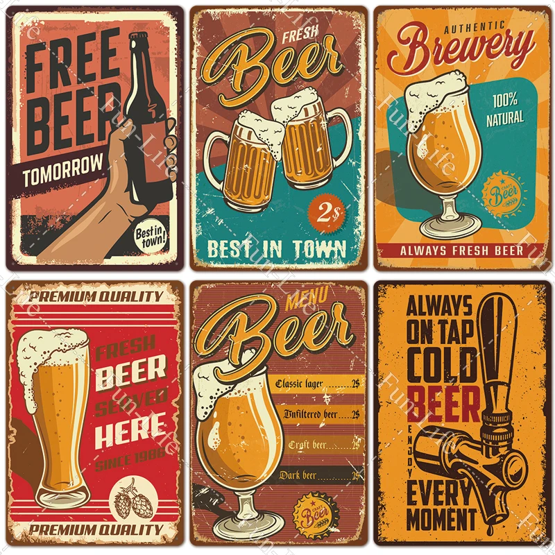 

Beer Vintage Metal Poster Retro Metal Tin Signs Plaque Plates Tinplate Man Cave Pub Bar Cafe Kitchen Home Wall Decor