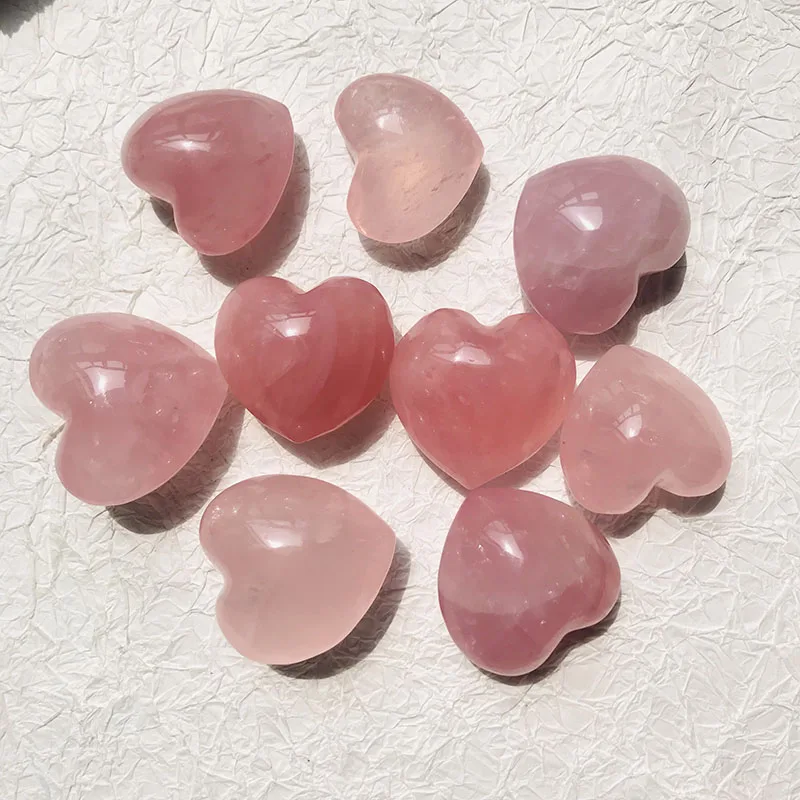 

Free Shipping Hand carved heart shape crystal stone good pink natural rose quartz crystal heart decoration LDH
