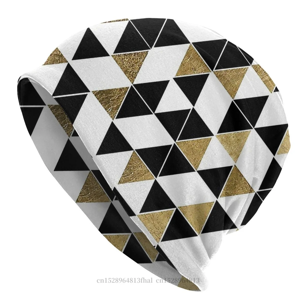 

Modern Black White And Faux Gold Triangles Bonnet Homme Sport Geometric Patterns Skullies Beanies Caps Style Cotton Hats
