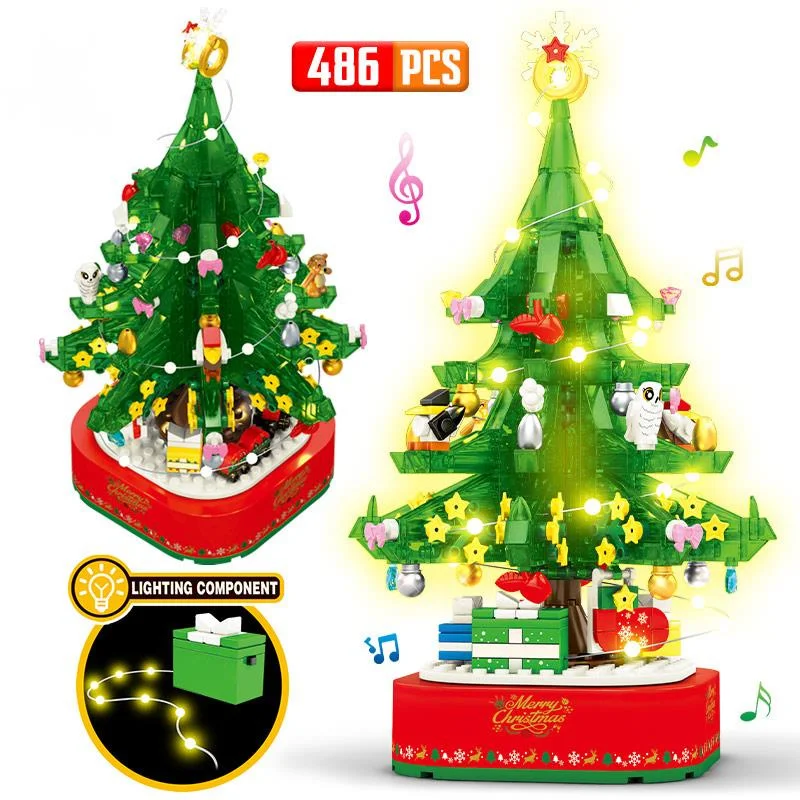 

Рождественская тема вращающаяся светодиодная музыкальная шкатулка Строительные блоки DIY Город Друзья дерево дом Кирпичи игрушки для детей рождественские подарки