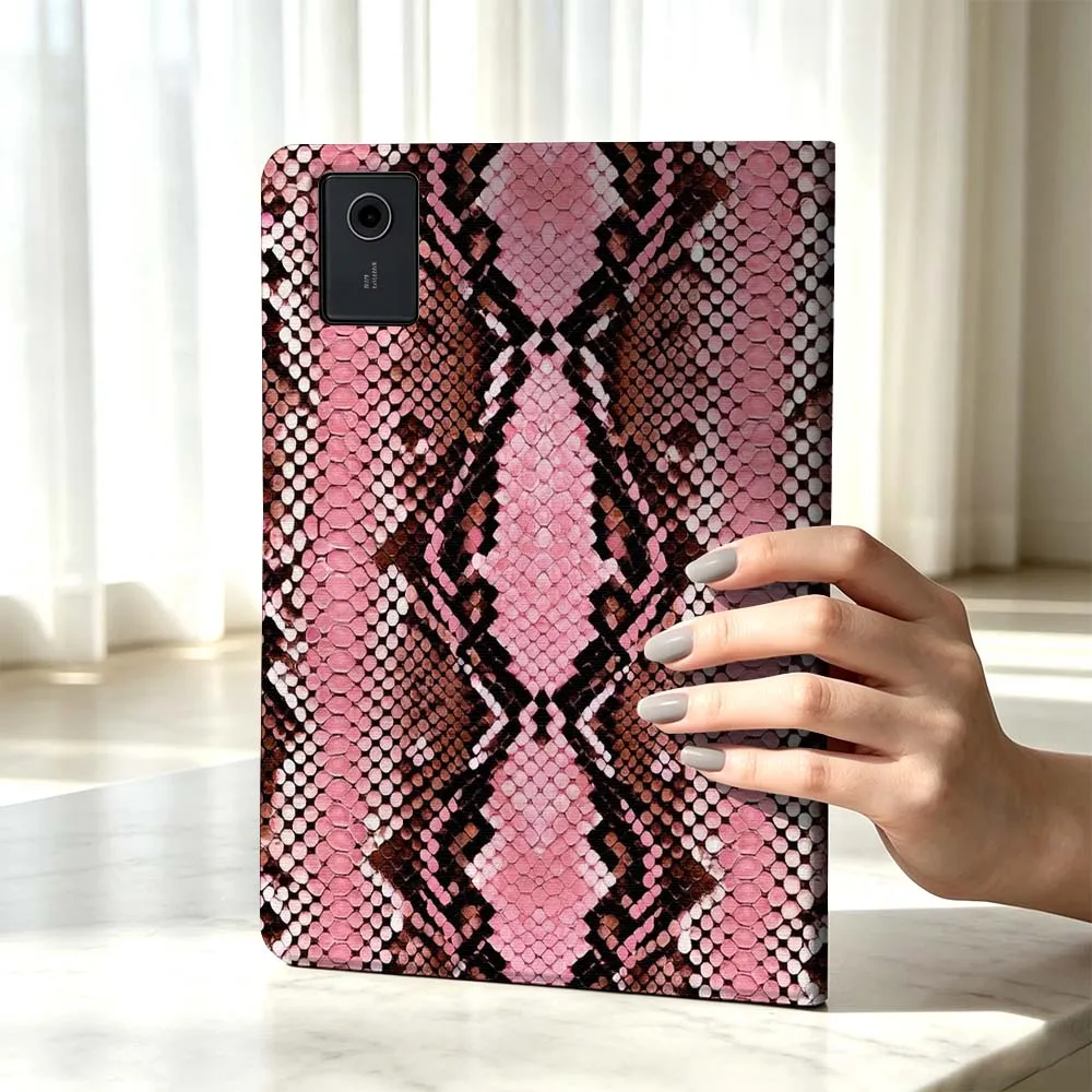 Фото Чехол для планшетов Xiaomi Poco Redmi Pad 8, 2, 4, C1, 6, 6S, 7, 7S, SE 9.7, 14, 11, 11.2, 12.1, 12.5 дюймов с текстурой под розовую змеиную кожу и отсеком для стилуса №2