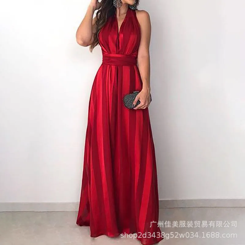 

New 2023 Spring Summer Stripe Strap V-Neck Sexy Evening Dress Women