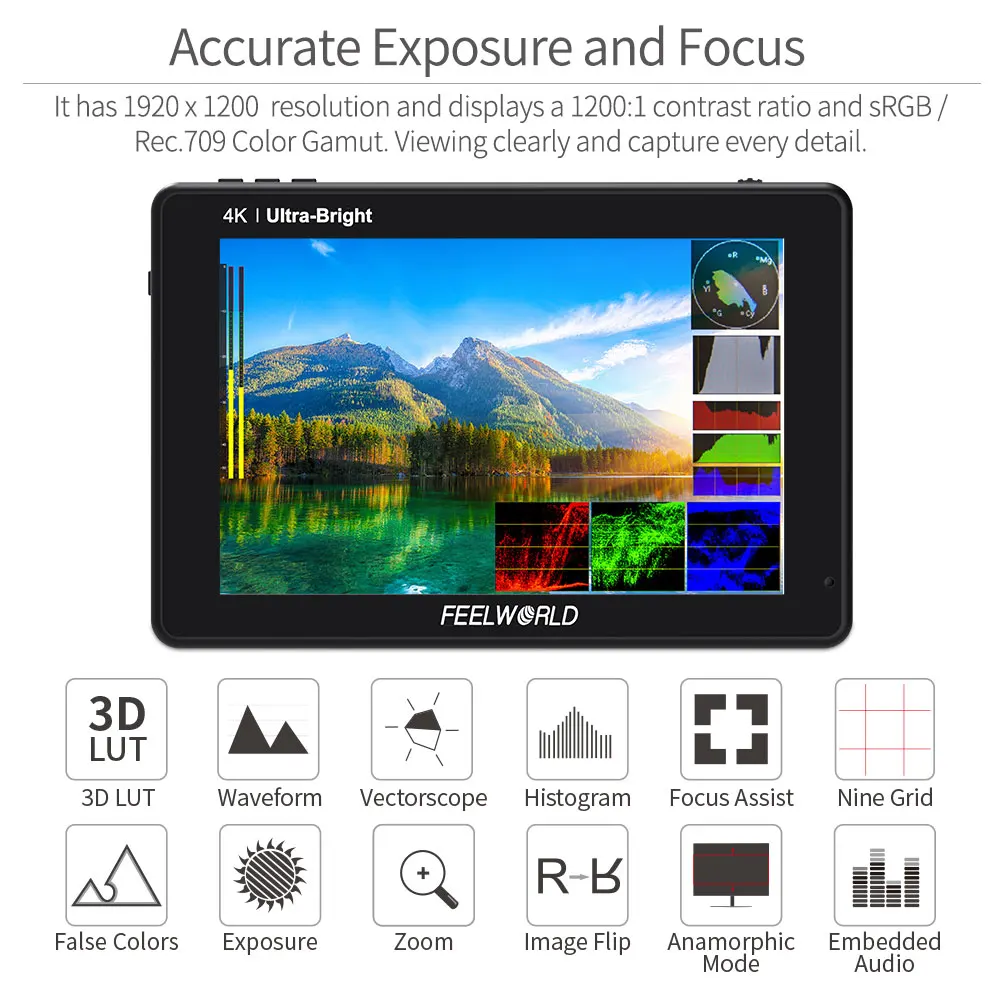 FEELWORLD 7-дюймовый LUT7S PRO 2200 нит сенсорный экран полевой монитор камеры 3G SDI 3D LUT 4K HDMI