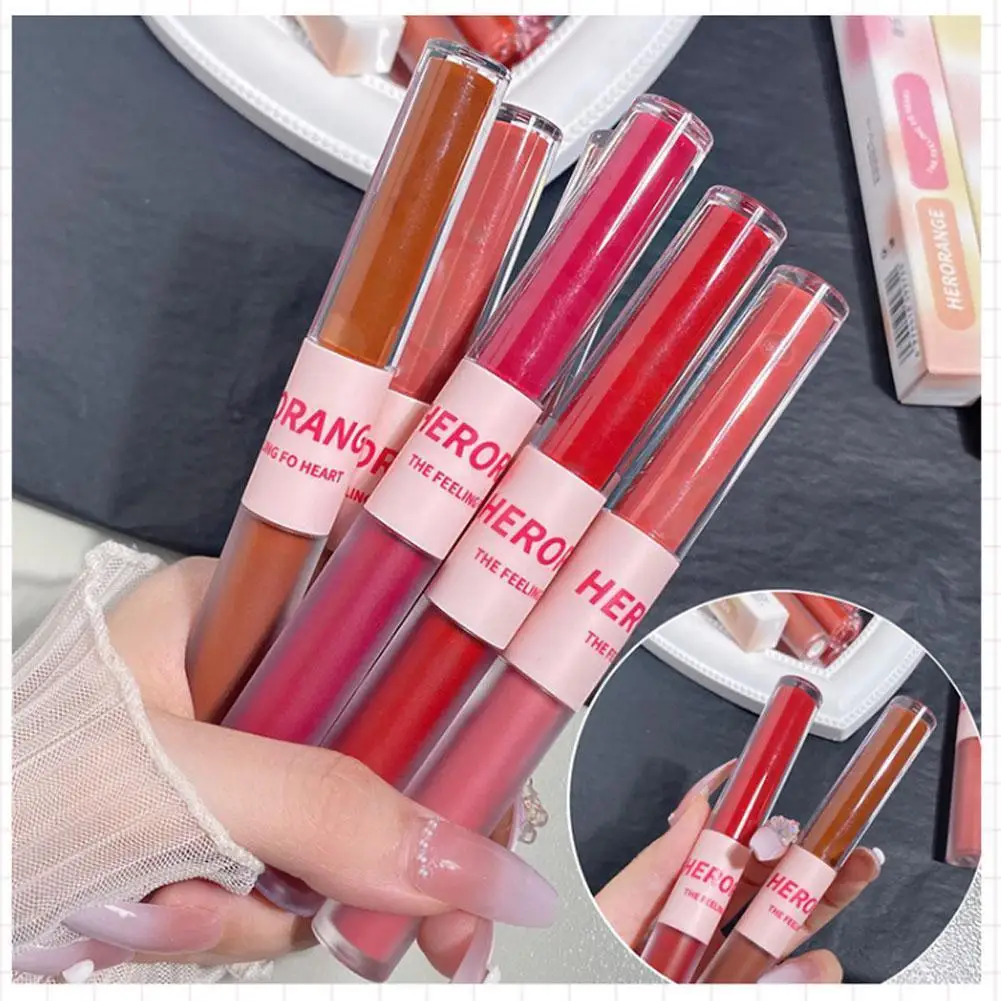 

Double-ended Lip Glaze Matte Water Glossy Non-stick Cup Does Not Fade Good Smudge Non-sticky Lip Mud Beauty For Women F3W5