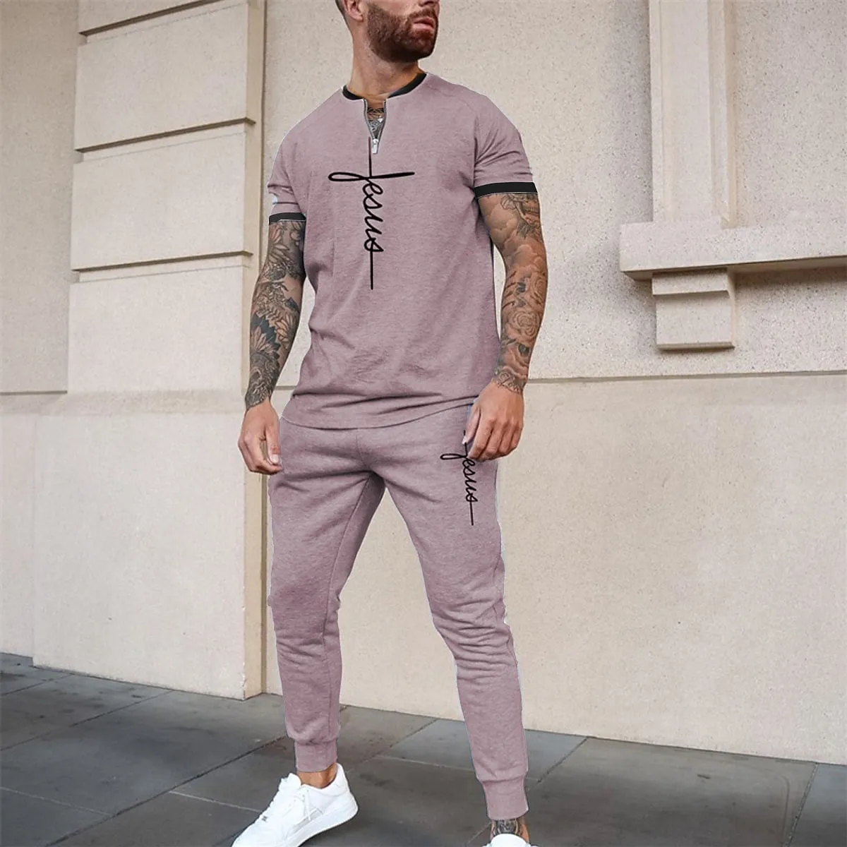 New Style Men's Trousers Sports Suit Summer Fashion Short Sieeve T-shirt + Trousers Jogging Sports Men's Clothing  Suit