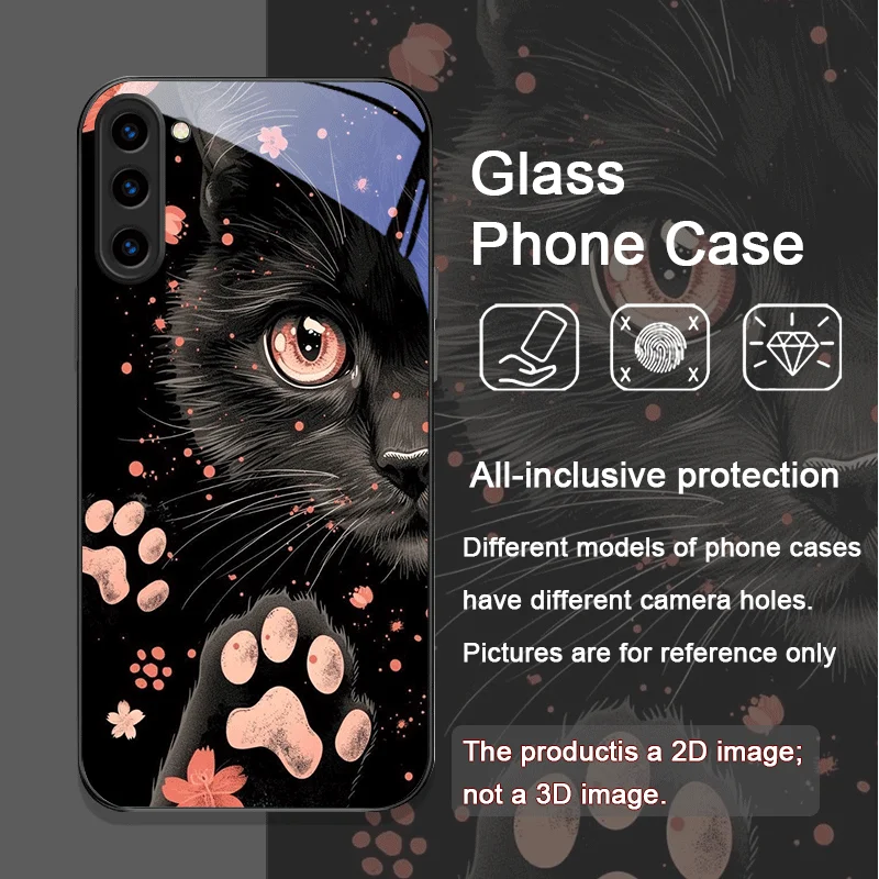 Фото Чехол для телефона из закаленного стекла Black Personality Cool Cat для Samsung Galaxy S25 Ultra S24 S23 Plus S22 S21 S20 FE M53 M55, задняя крышка №3