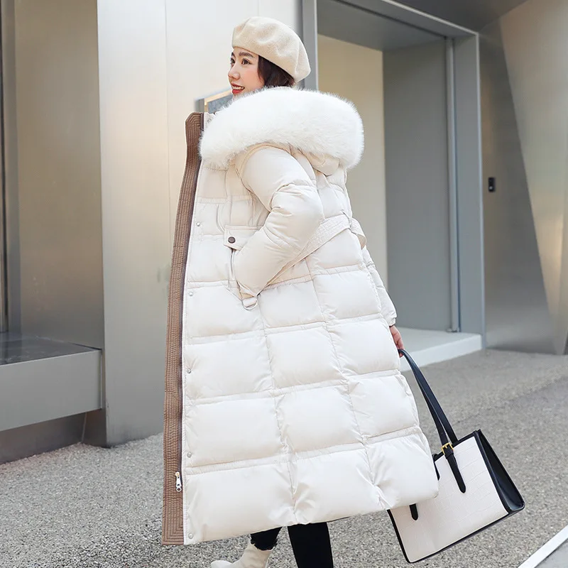 Parkas Women New down Cotton Jacket Women's Overknee Long Big Fur Collar Slim-Fit Belt Winter Coat Women