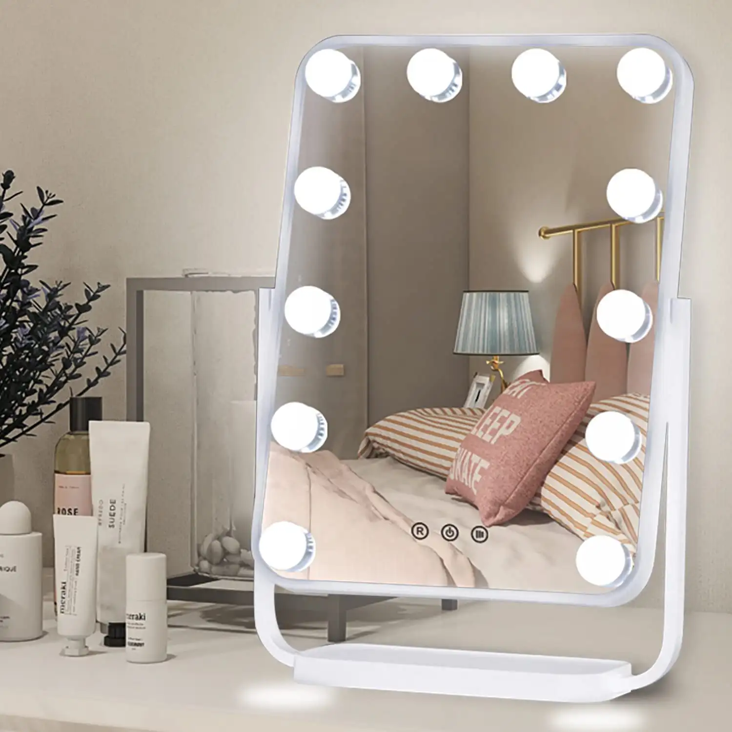 

Vanity Mirror with Lights, Desk LED Makeup Mirror, Lighted Makeup Mirror with 12 Dimmable Bulbs, 3 Color Large Tabletop Vanity