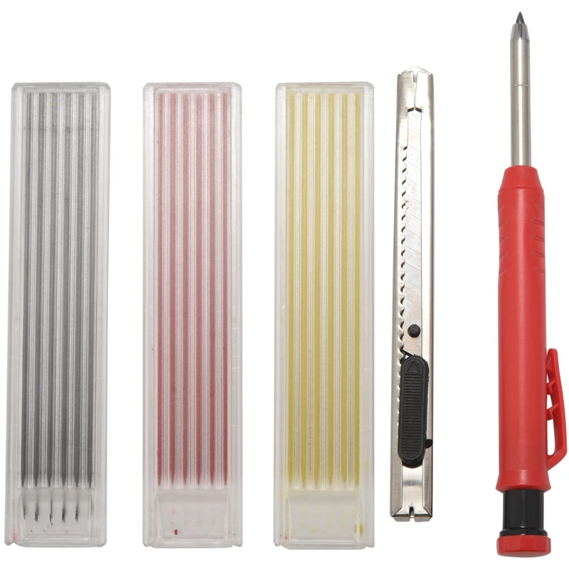 

5 Pcs Solid Carpenter Pencil Set With 18 Refills And 1 Utility Knife Built-In Deep Hole Construction Pencil Marking Tool