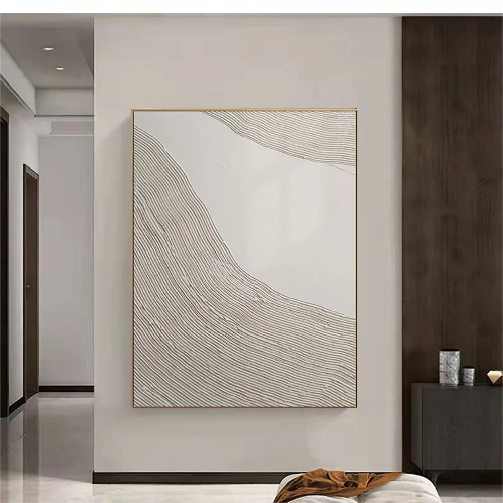 

Hot Sale Large Size Handmade Pure White Line Texture Canvas Abstract Oil Painting Modern Fashion Home Decoration Frameless Offic