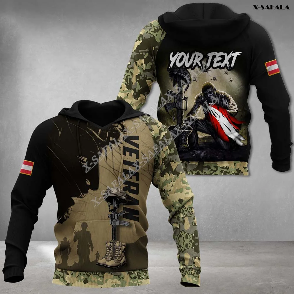 

Austria Army Skull Veterans Soldier Country Flag Custom Name3D Print Elastic Force Hoodie Men's Tracksuit Outwear Coat Casual