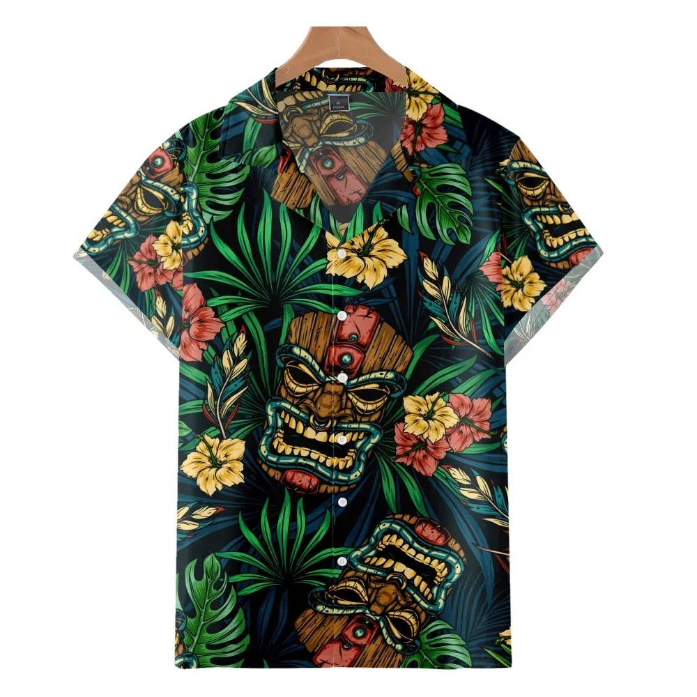 

2022 Fashion Casual Hawaiian Beach Shirt, Tribal Ethnic Totem Vintage Print, Summer Cuban Collar Shirt for Men and Women