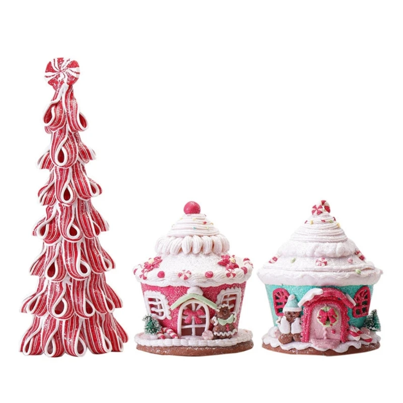 

Christmas Lighted Gingerbread House Soft Clay Ornaments Christmas Decorations Cute Candy Tree Home Table Decors G5AB