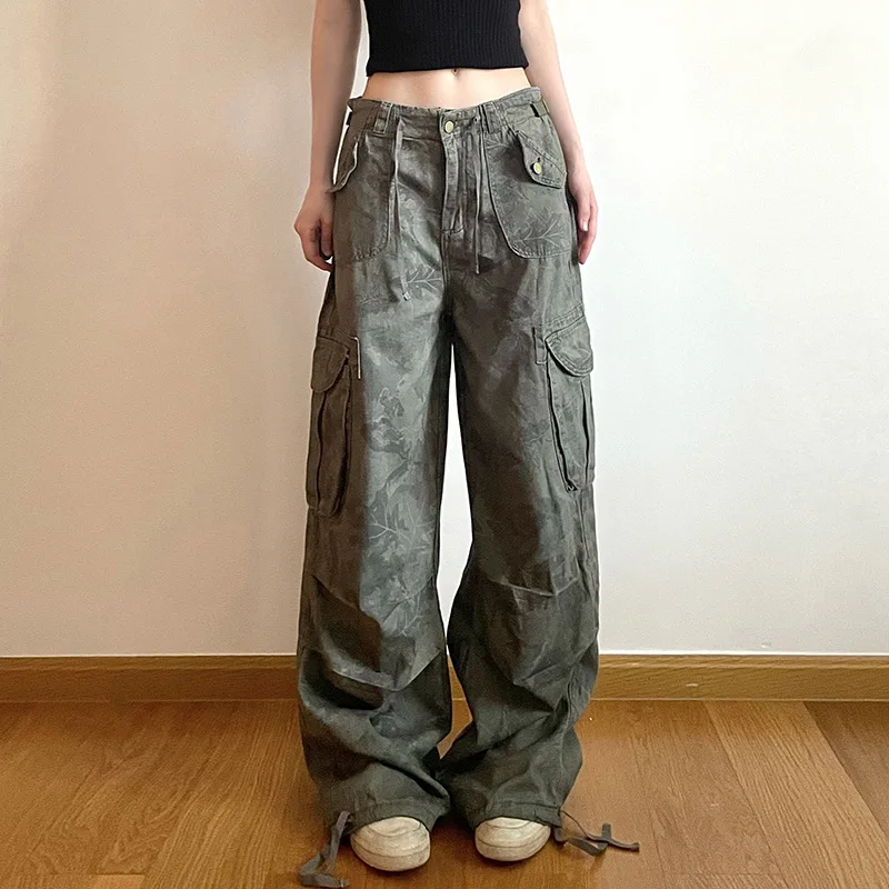 

Bold Shade American Retro Camouflage Cargo Pants Y2k Streetwear 90s Vintage Baggy Trousers Low Waist Pocket Women Fashion Bottom