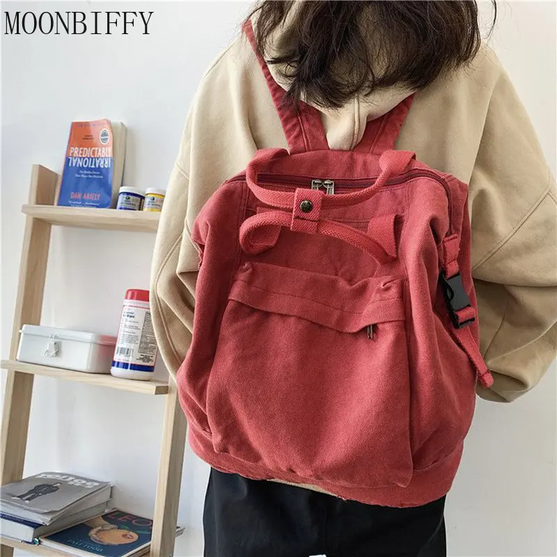 

Women Backpacks Large Capacity School Bag Solid Color Quality Canvas Rucksack Teenage Girl Shoulder Travel Bag Student Bags