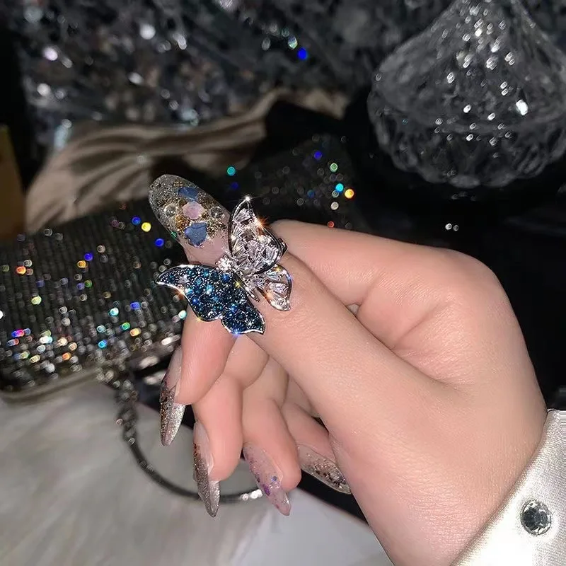 

Модное регулируемое женское кольцо с трехмерной бабочкой, роскошное кольцо на указательный палец для пожилых