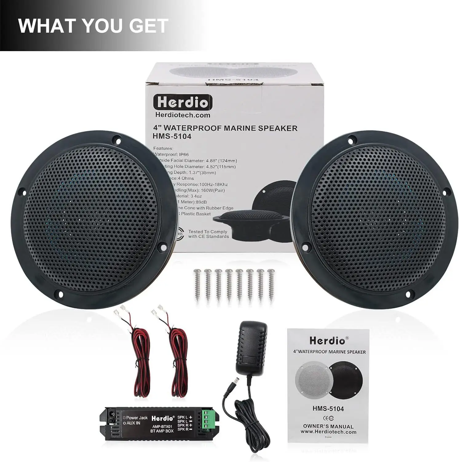 Потолочный Bluetooth-усилитель Herdio 160 Вт 4 дюйма водонепроницаемый для дома и улицы