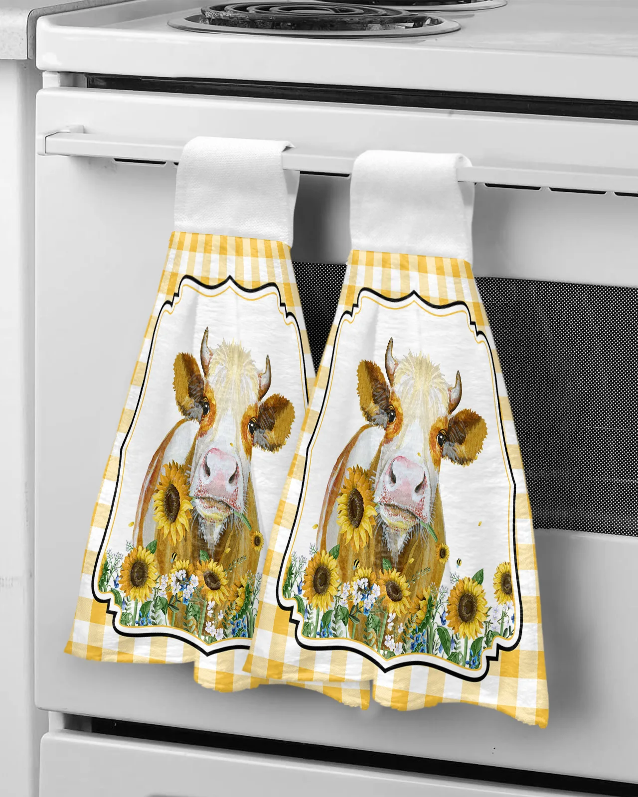 

American Country Style Farm Cow Sunflower Yellow Plaid Hand Towels Kitchen Tools Hand Towel Hang Wipe Absorbent Towels
