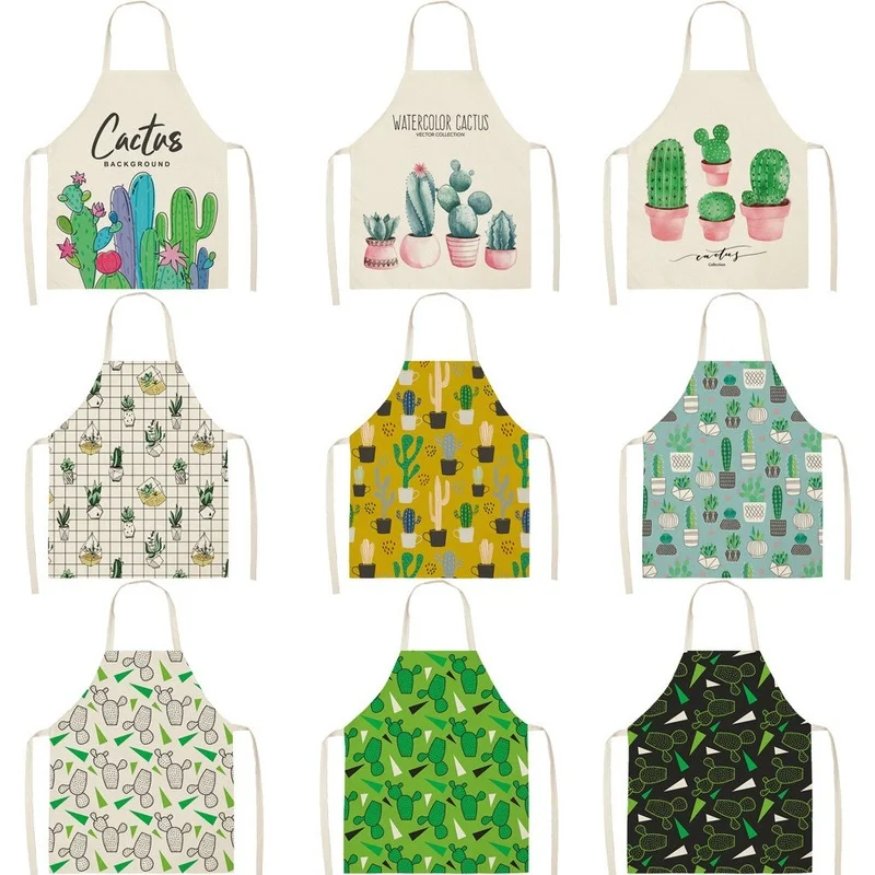 

Cactus Green Geometric Series Pattern Baking Accessories Maid Apron Custom Apron Apron Kitchen Cartoon Women Apron Linen Cooking