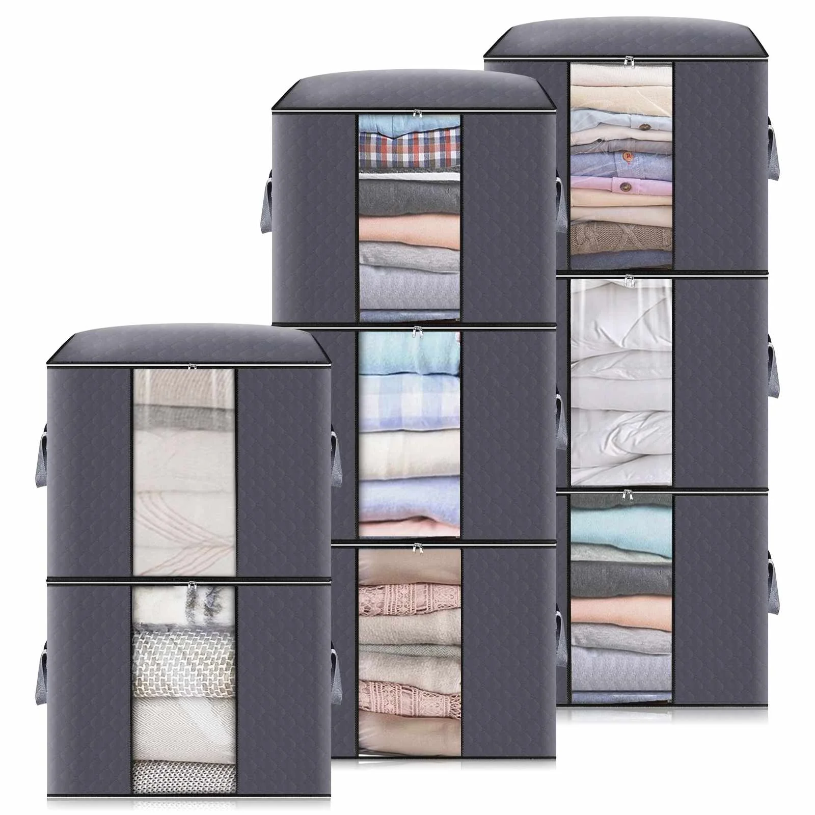 

8PCS 90L Clothes Comforter Storage Bag 3 Layer Fabric with Sturdy Zipper Home Storage Organizer Clothes Bedding Storage