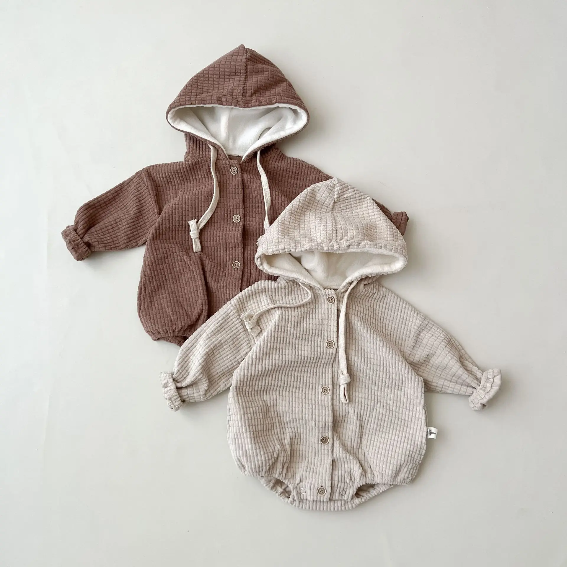 Baby Warm Coat Jumpsuit Autumn Winter Newborn Hooded Cardigan With Buttons Baby Boy Baby Girl Cotton Jumpsuit