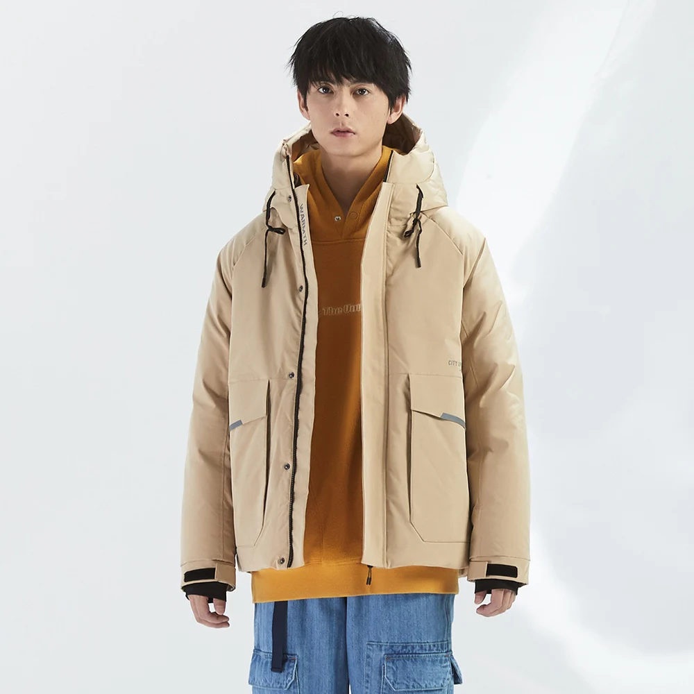 Metersbonwe Men's Reflective Printed Simple Hooded Down Jacket 80%Duck Down Thick Warm Wear Cargo Loose Winter Down Jackets