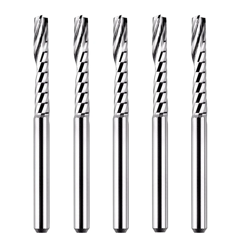 

5PCS Solid Carbide Spiral Router Bits With 1/8 Inch Shank 2/3 Inch Cutting Length
