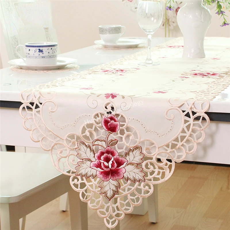 

Table Runner Europe Embroidered Table Flag Table Cover Table Runners Tassel Cup Mat Rose Flower Banner Pad Tv Cabinet Dust Cover