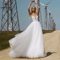 v neck white spaghetti strap bridal gowns 2022 new beading sleeve wedding dresses robe de mari%c3%a9e summer tulle vestido de novia
