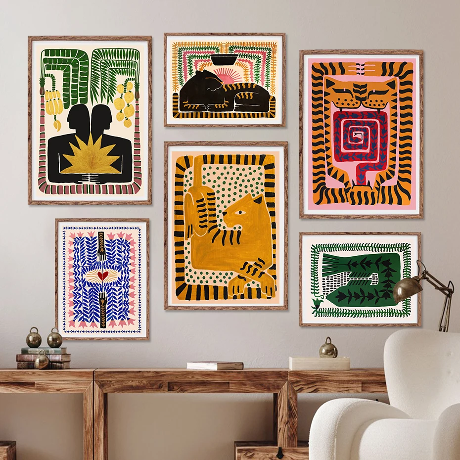 Абстрактная Красочная картина из древнего Египта на холсте леопардовая фигурка