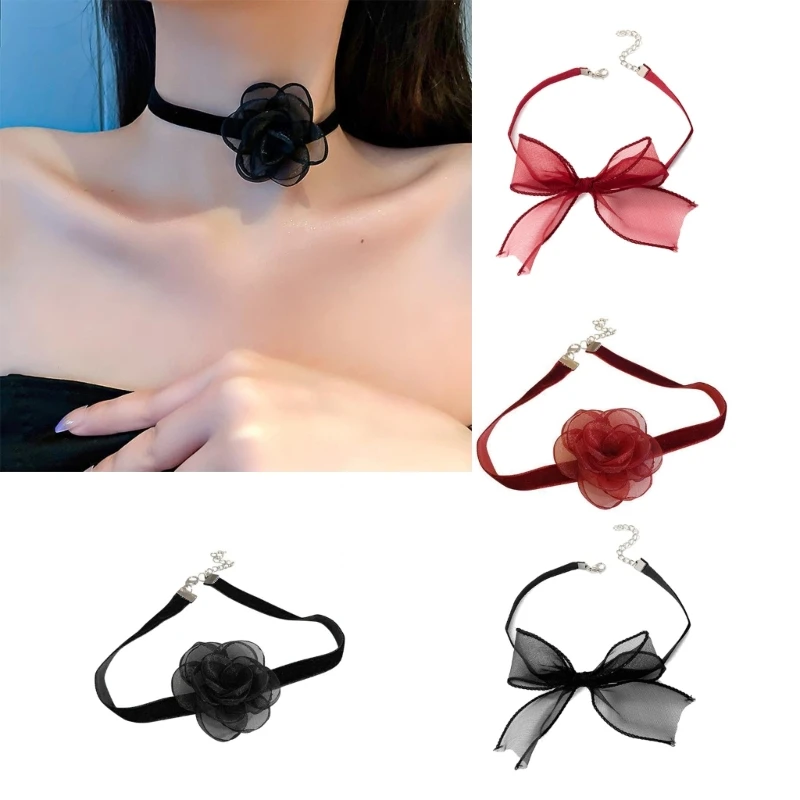 

Red Black Ribbon Choker Necklaces Neckband Clavicle Chain Chocker Party Gift