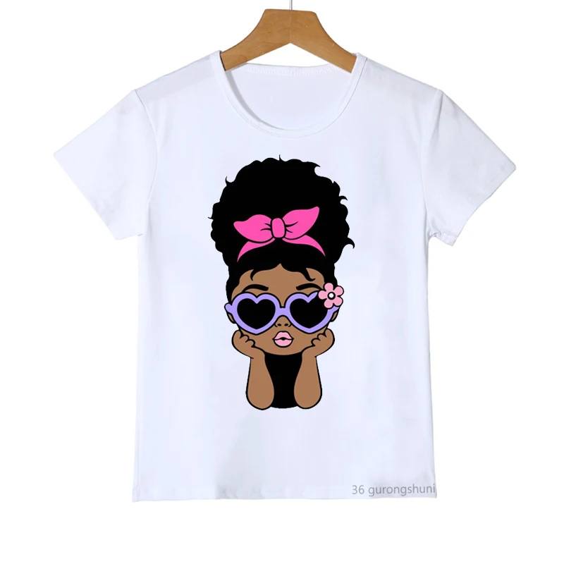 

2022 Kids Purple Bubble Gum Black Tshirts Fashion African Melanin Black Girls T-Shirt Cute Kids Clothes Black Paint Clothes Tops