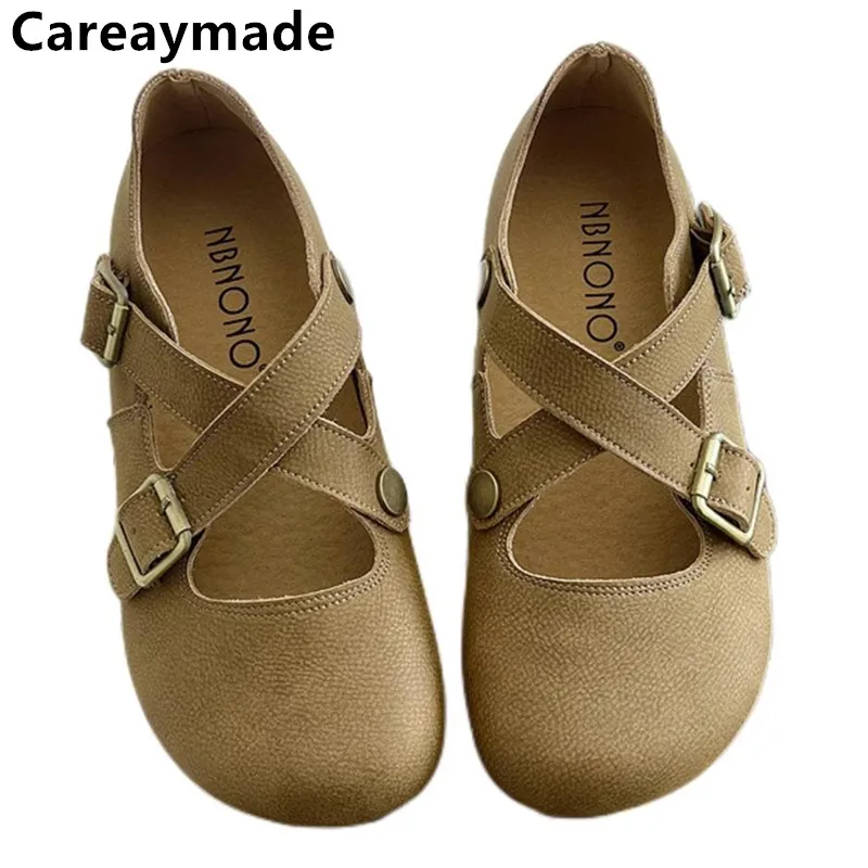 

Женские туфли Careaymade из натуральной кожи на ремешке, сандалии с закрытым носком, римская обувь с круглым носком