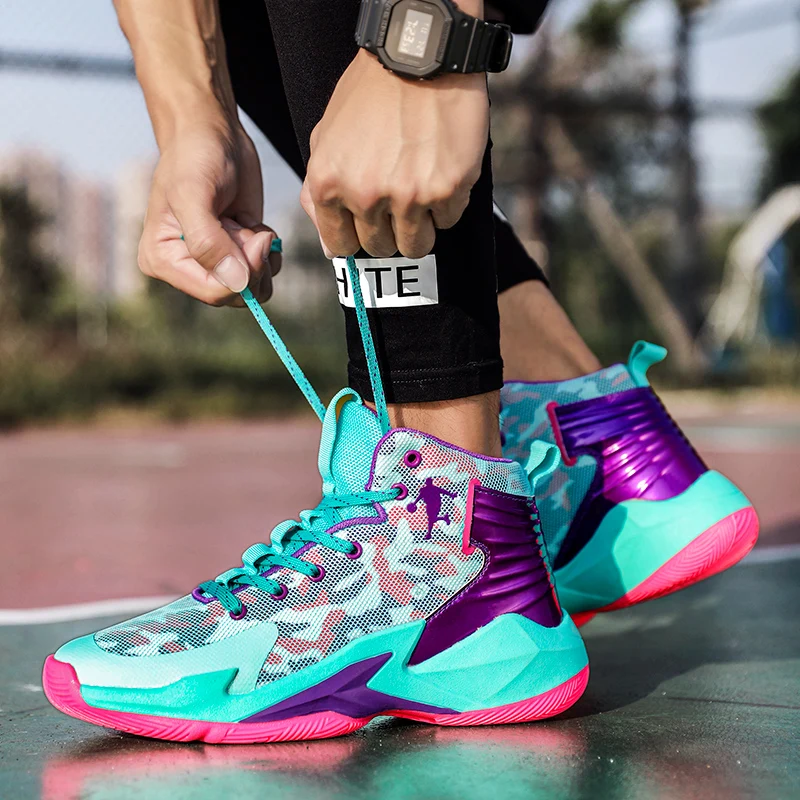 Street Mens Basketball Shoes Teenager Platform Basketball Sneakers Breathable Athletic Shoes Outdoor Non-slip Men Sport Sneakers