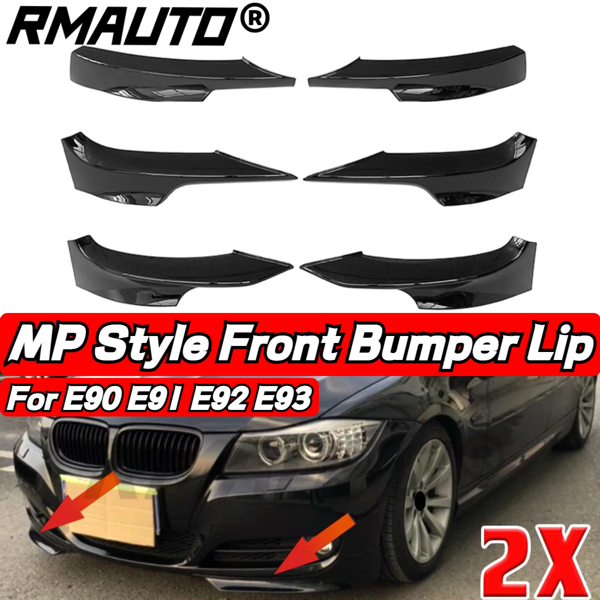

RMAUTO 2Pcs Car Front Bumper Spoiler Lip MP Style Winglets Side Skirt Splitter Guard For BMW 3 Series E90 E91 E92 E93 2005-2011