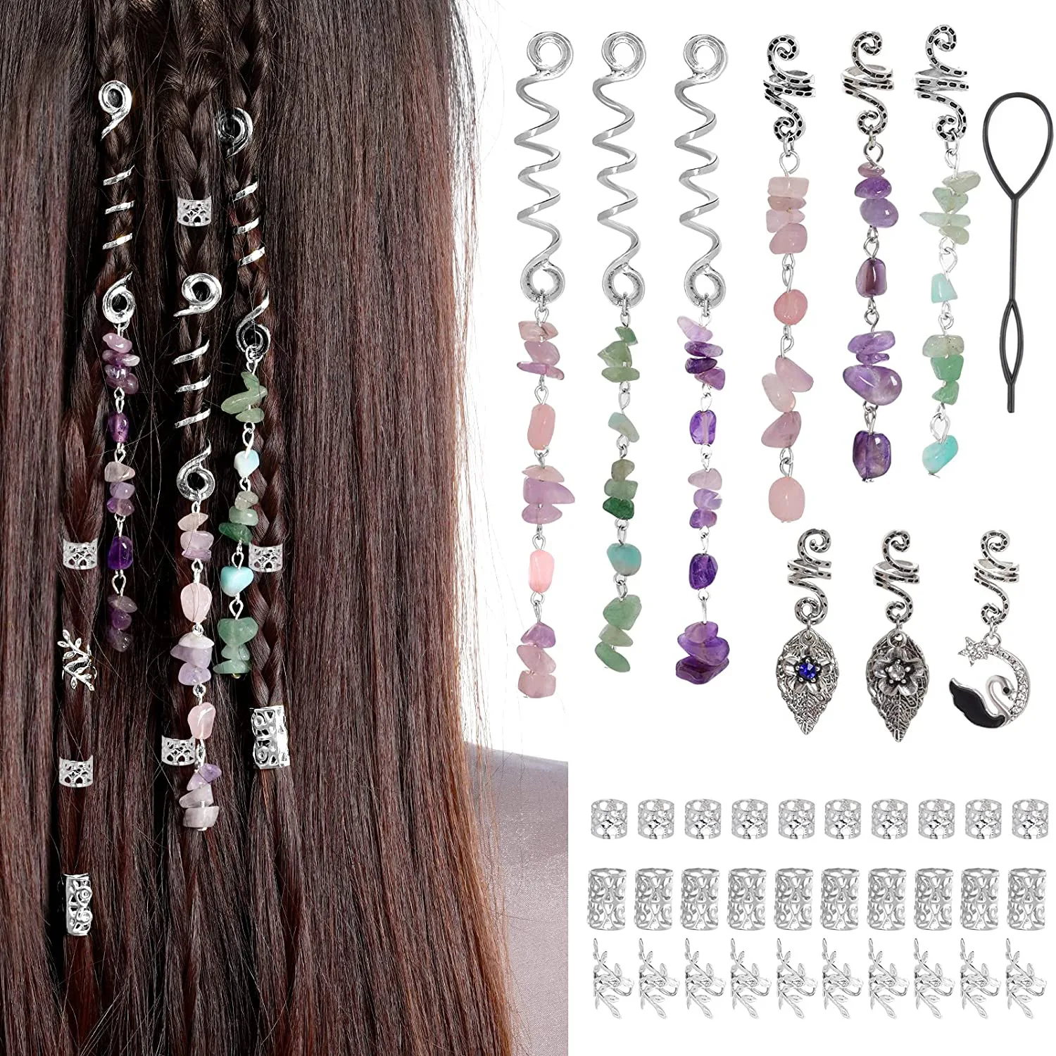 Stone Pendant Hair Ring Dreadlock Beads Hair Accessories For Braids Clip In Hair Beads Hair Jewelry