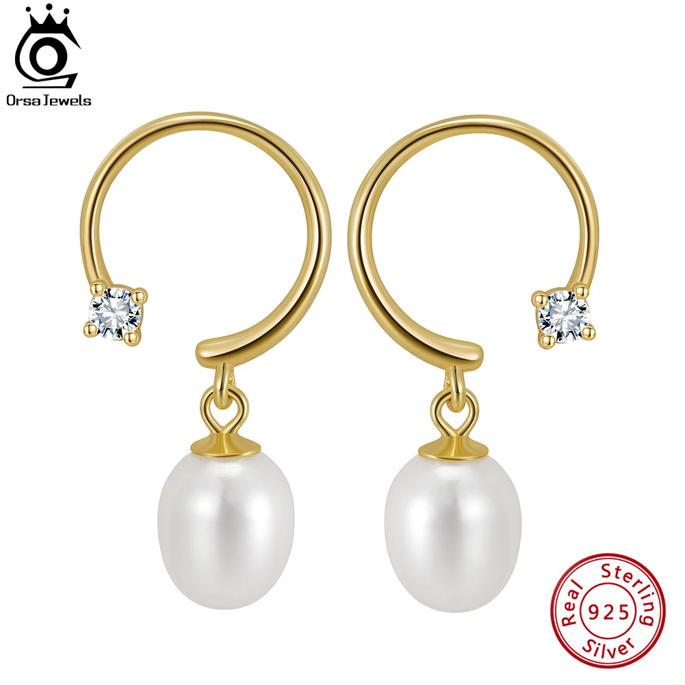

ORSA JEWELS Genuine 925 Sterling Silver Women‘s Dangle Earrings with Handpicked Freshwater Baroque Pearl Jewelry Gift GPE43