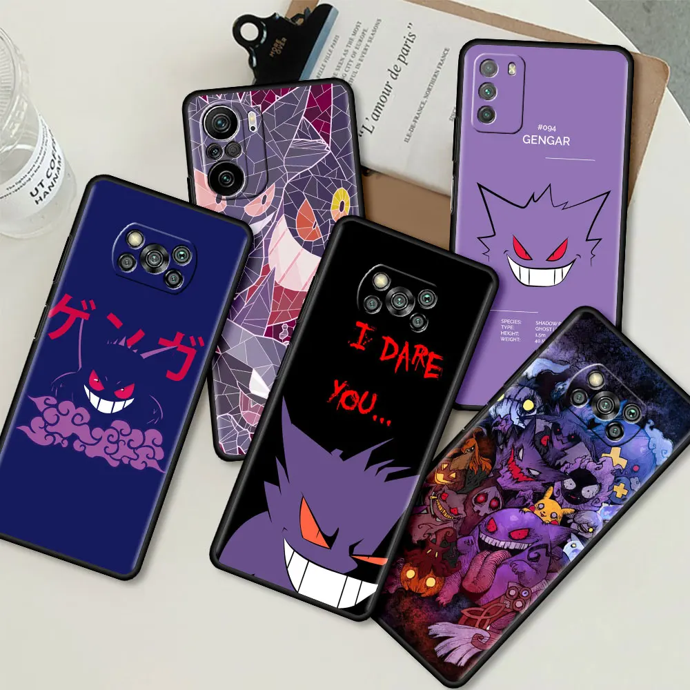 

Soft Case For Xiaomi Mi Poco X4 Pro 5G X3 NFC M4 M3 F3 GT F1 11 Lite 11T 10T 9T Phone Cases Black Back Cover Pokemon Gengar Capa