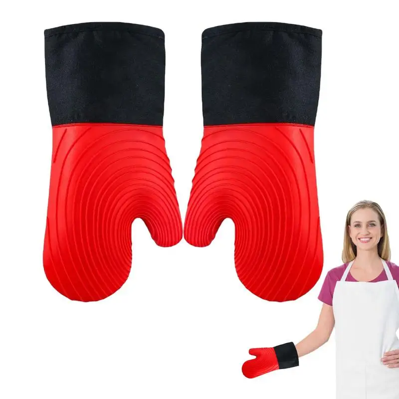 

1Pair Durable Oven Gloves For BBQ Baking Cooking Grilling Silicon Nonslip Heat-resistant Microwave Oven Mitts Kitchen Accessorie