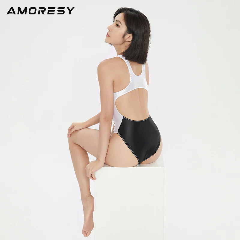 Фото Купальник слитный amresy Aphrodite, черный/белый с глянцевым покрытием, для занятий серфингом, соревнований №5