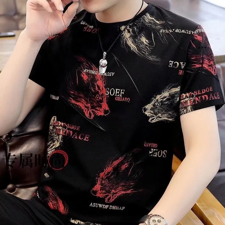 

Летняя Повседневная футболка с волком Тотем для мужчин, одежда с коротким рукавом, тонкая нейлоновая футболка с круглым вырезом, мужские то...